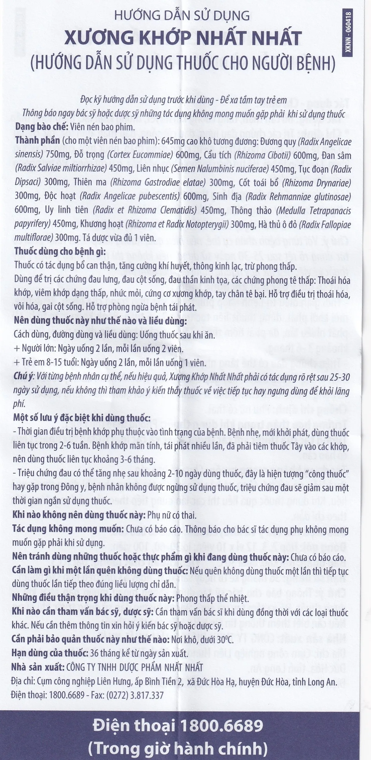 Hình ảnh Thuốc Xương Khớp Nhất Nhất điều trị các chứng đau lưng, đau cột sống (2 vỉ x 10 viên) 
