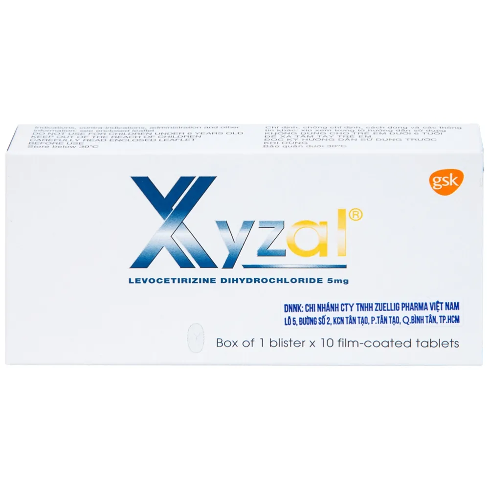 Hình ảnh Thuốc Xyzal 5mg GSK điều trị triệu chứng viêm mũi dị ứng theo mùa (1 vỉ x 10 viên) 