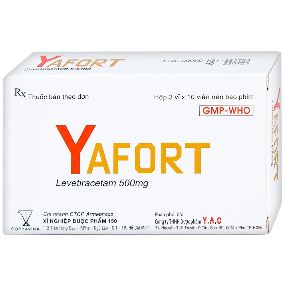 Hình ảnh Thuốc Yafort 500mg Cophavina điều trị động kinh cục bộ (3 vỉ x 10 viên)