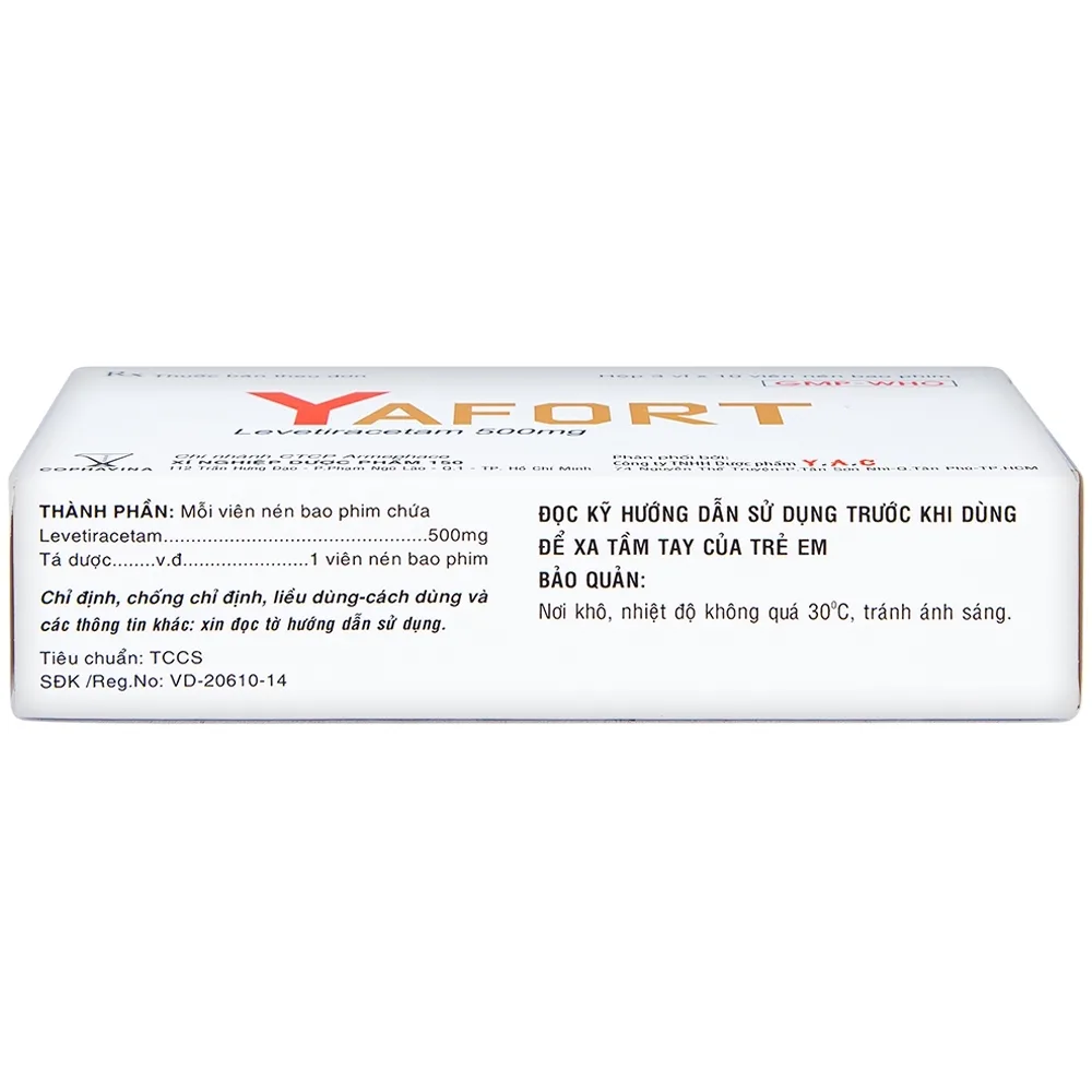Hình ảnh Thuốc Yafort 500mg Cophavina điều trị động kinh cục bộ (3 vỉ x 10 viên)