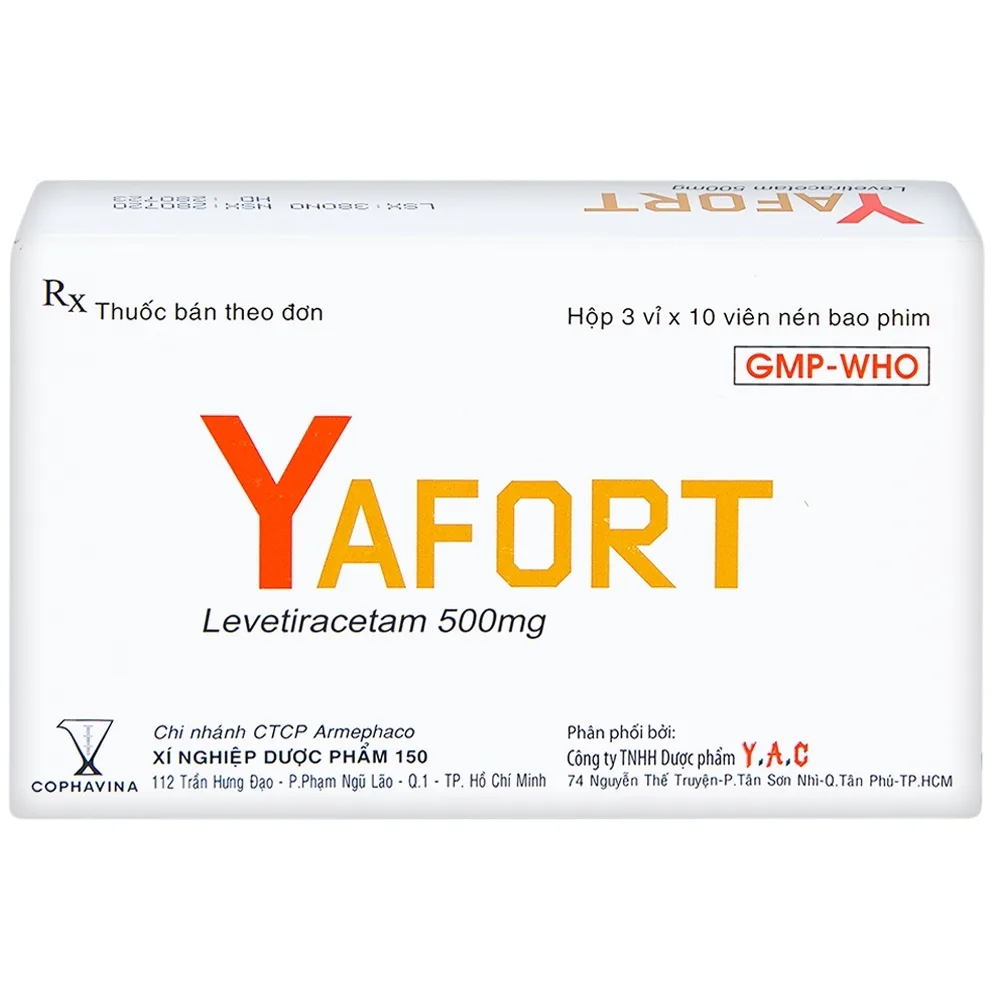 Hình ảnh Thuốc Yafort 500mg Cophavina điều trị động kinh cục bộ (3 vỉ x 10 viên)