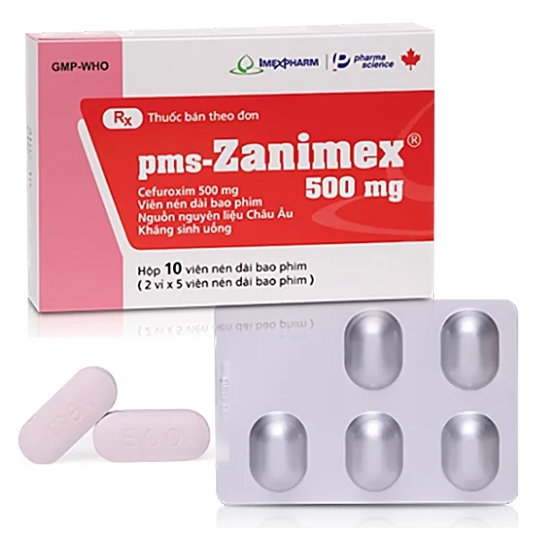 Hình ảnh Thuốc pms-Zanimex 500mg Imexpharm điều trị nhiễm trùng tai mũi họng (2 vỉ x 5 viên)
