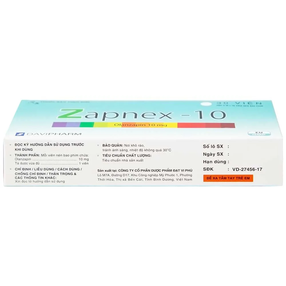 Hình ảnh Thuốc Zapnex-10 DaviPharm điều trị tâm thần phân liệt (3 vỉ x 10 viên)