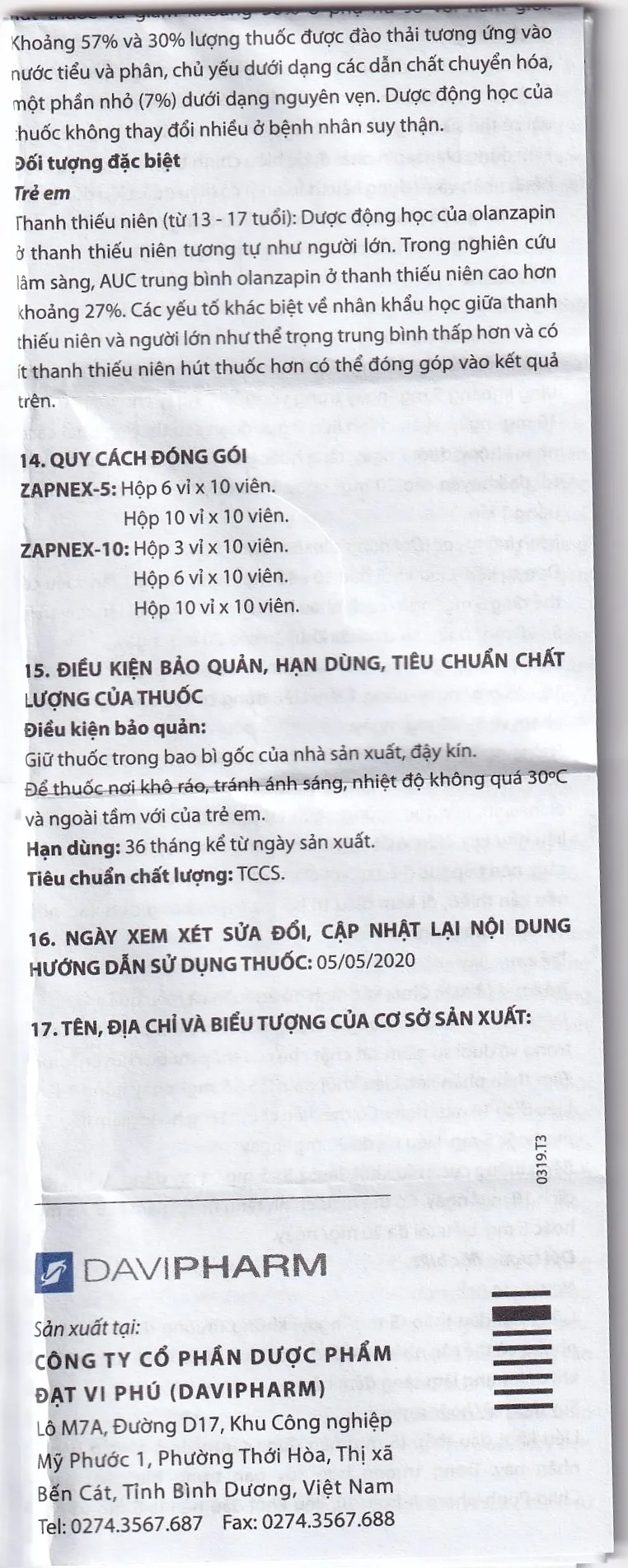 Hình ảnh Thuốc Zapnex-5 DaviPharm điều trị tâm thần phân liệt (6 vỉ x 10 viên) 