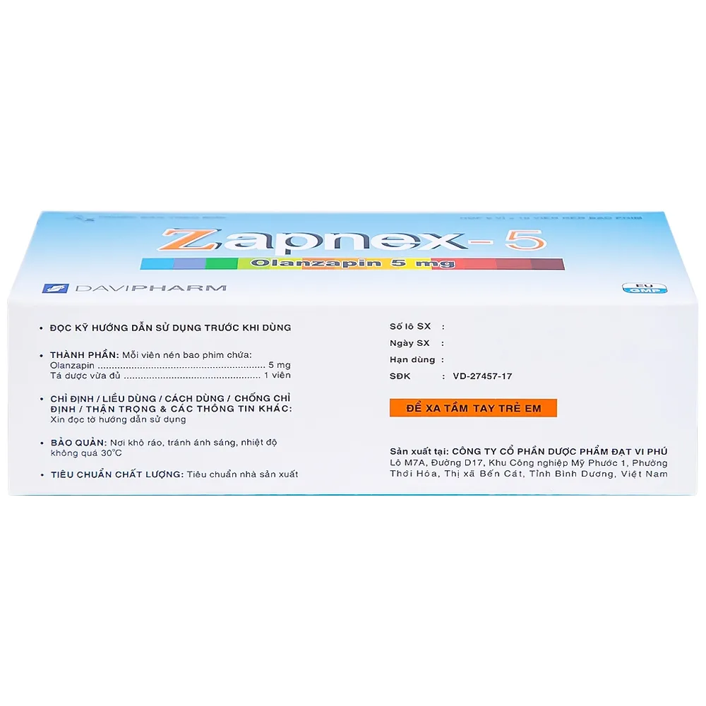 Hình ảnh Thuốc Zapnex-5 DaviPharm điều trị tâm thần phân liệt (6 vỉ x 10 viên) 