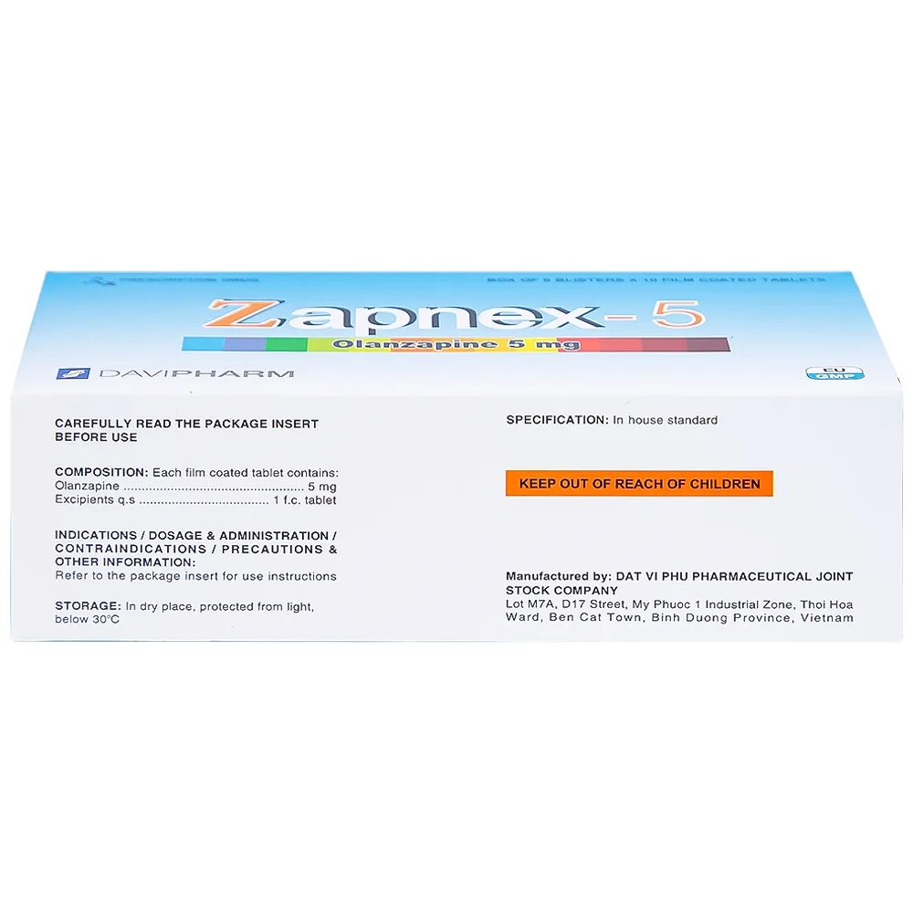 Hình ảnh Thuốc Zapnex-5 DaviPharm điều trị tâm thần phân liệt (6 vỉ x 10 viên) 