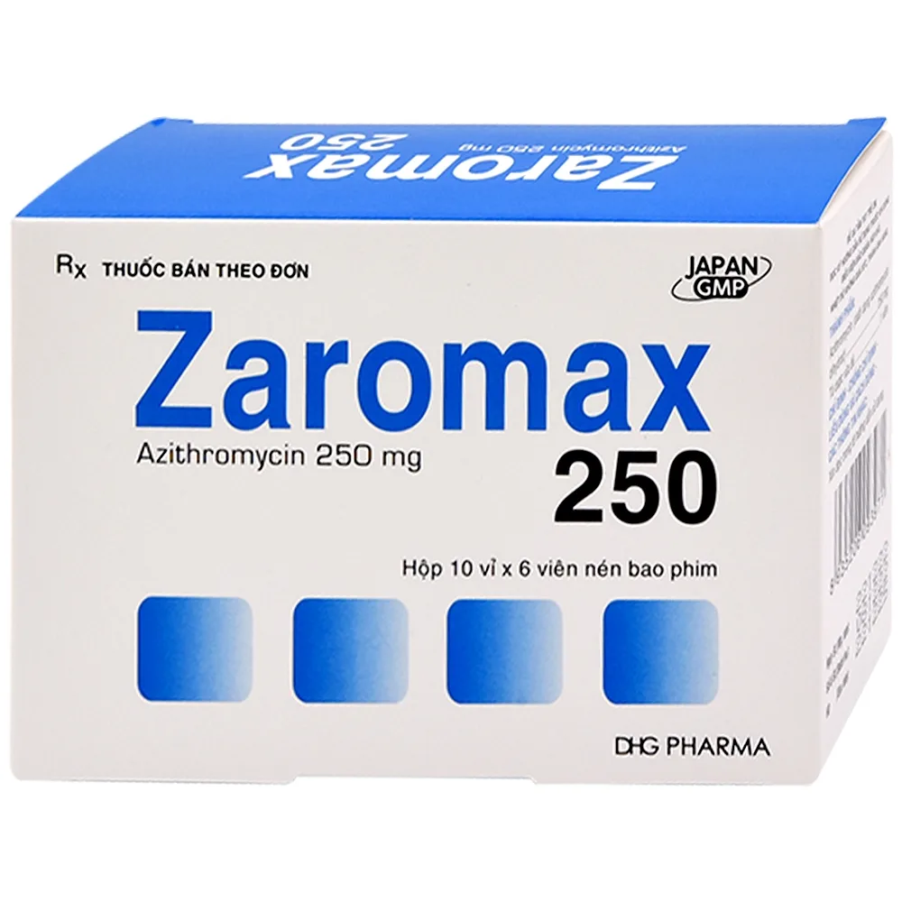 Hình ảnh Thuốc Zaromax 250 DHG điều trị nhiễm khuẩn đường hô hấp dưới, viêm phế quản (10 vỉ x 6 viên)