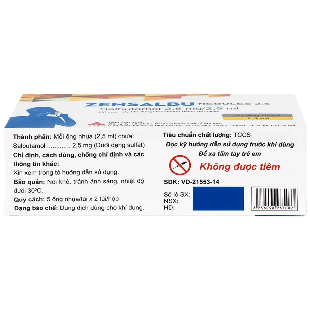 Hình ảnh Thuốc Zensalbu 2.5mg CPC1HN kiểm soát co thắt phế quản mạn, điều trị hen nặng cấp tính (2 vỉ x 5 ống)