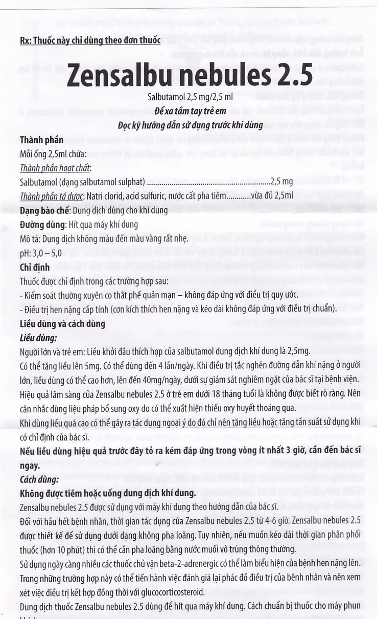 Hình ảnh Thuốc Zensalbu 2.5mg CPC1HN kiểm soát co thắt phế quản mạn, điều trị hen nặng cấp tính (2 vỉ x 5 ống)