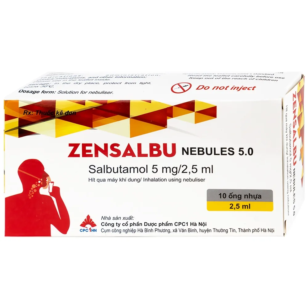 Hình ảnh Thuốc Zensalbu 5mg CPC1HN kiểm soát co thắt phế quản mạn, điều trị hen nặng cấp tính (2 vỉ x 5 ống)