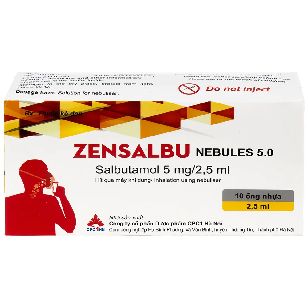 Hình ảnh Thuốc Zensalbu 5mg CPC1HN kiểm soát co thắt phế quản mạn, điều trị hen nặng cấp tính (2 vỉ x 5 ống)