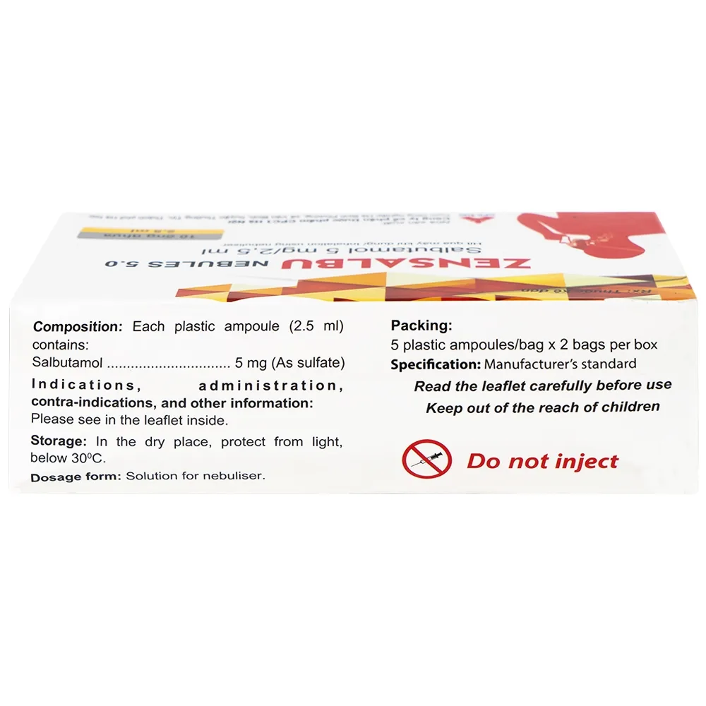 Hình ảnh Thuốc Zensalbu 5mg CPC1HN kiểm soát co thắt phế quản mạn, điều trị hen nặng cấp tính (2 vỉ x 5 ống)