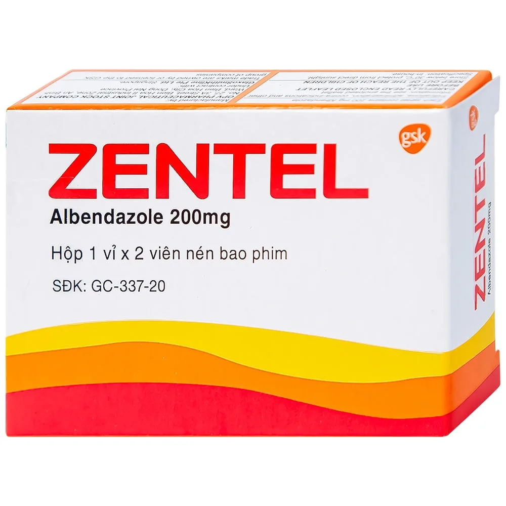 Hình ảnh Thuốc Zentel Albendazole 200mg GSK điều trị các loại giun đường ruột nhạy cảm (1 vỉ x 2 viên)