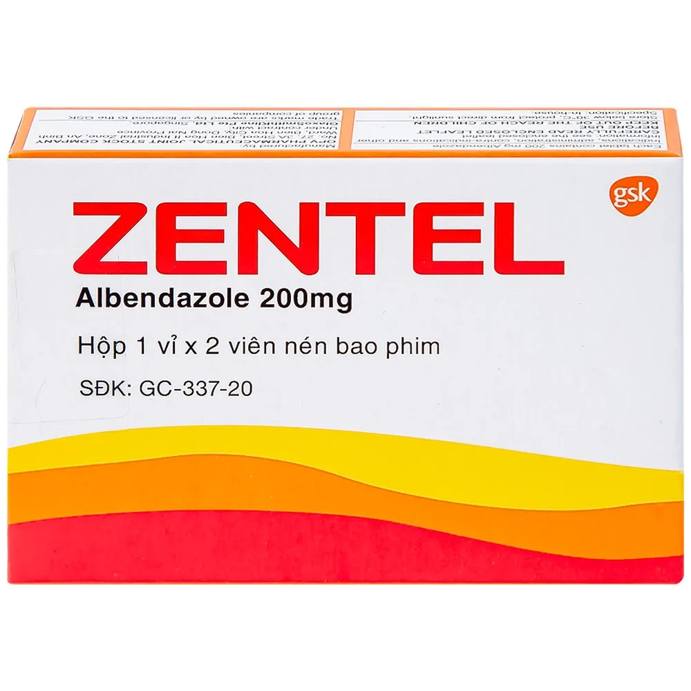 Hình ảnh Thuốc Zentel Albendazole 200mg GSK điều trị các loại giun đường ruột nhạy cảm (1 vỉ x 2 viên)