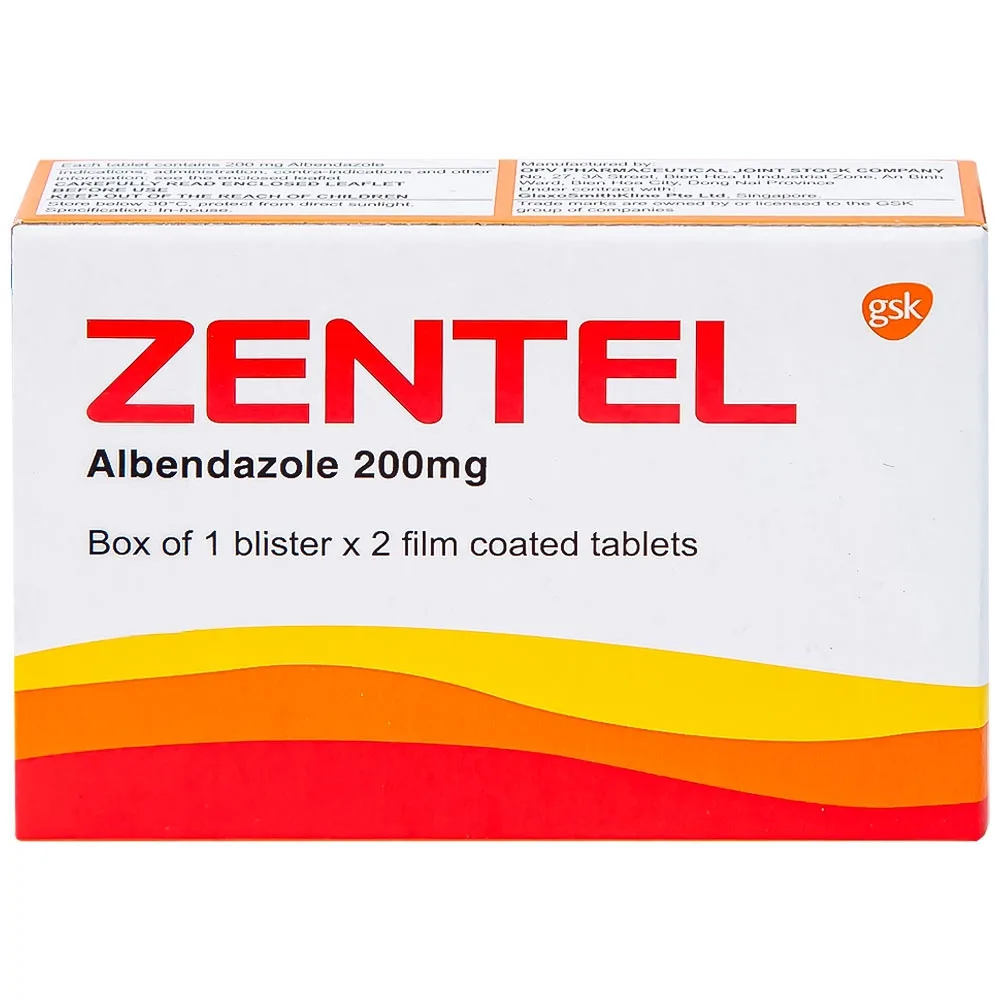 Hình ảnh Thuốc Zentel Albendazole 200mg GSK điều trị các loại giun đường ruột nhạy cảm (1 vỉ x 2 viên)