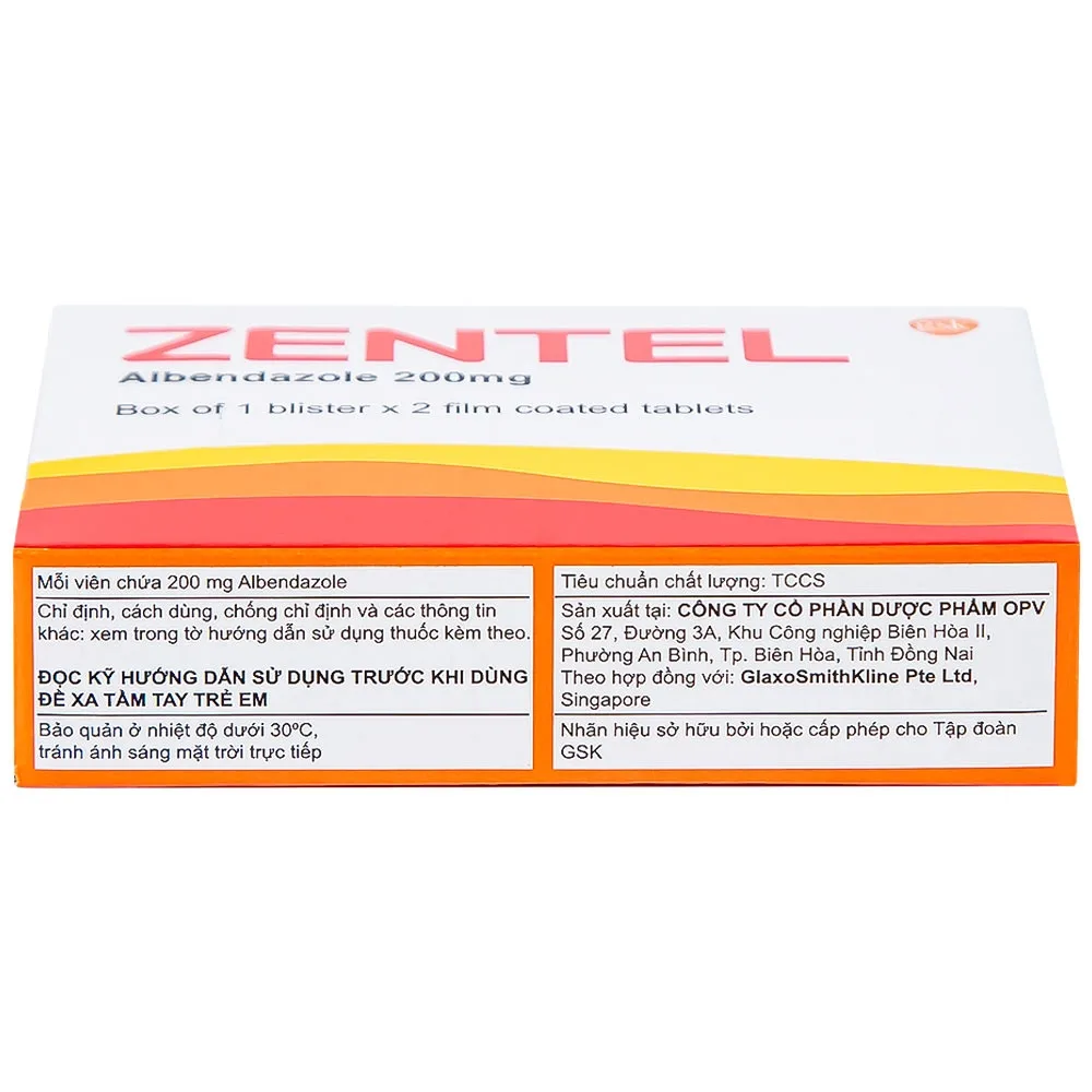 Hình ảnh Thuốc Zentel Albendazole 200mg GSK điều trị các loại giun đường ruột nhạy cảm (1 vỉ x 2 viên)