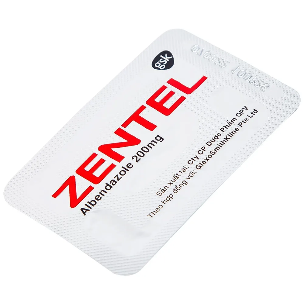 Hình ảnh Thuốc Zentel Albendazole 200mg GSK điều trị các loại giun đường ruột nhạy cảm (1 vỉ x 2 viên)
