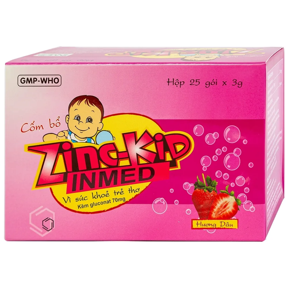Hình ảnh Cốm bổ Zinc-Kid Inmed Nam Hà hương dâu, bổ sung kẽm cho trẻ em (25 gói x 3g)