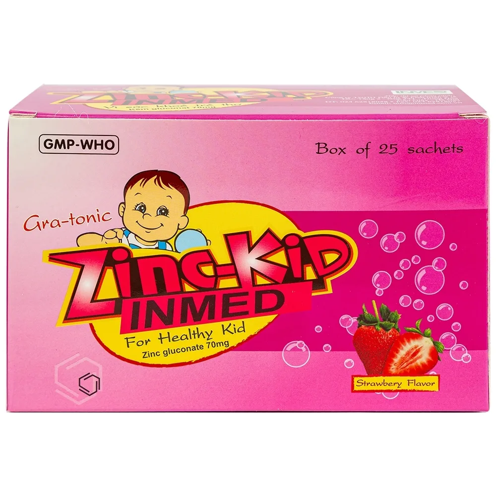 Hình ảnh Cốm bổ Zinc-Kid Inmed Nam Hà hương dâu, bổ sung kẽm cho trẻ em (25 gói x 3g)