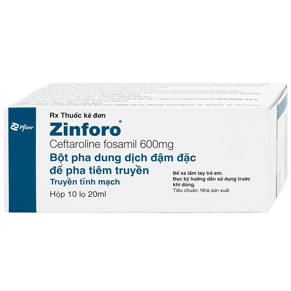 Hình ảnh Bột pha tiêm truyền tĩnh mạch Zinforo 600mg Pfizer điều trị các nhiễm trùng da và mô mềm