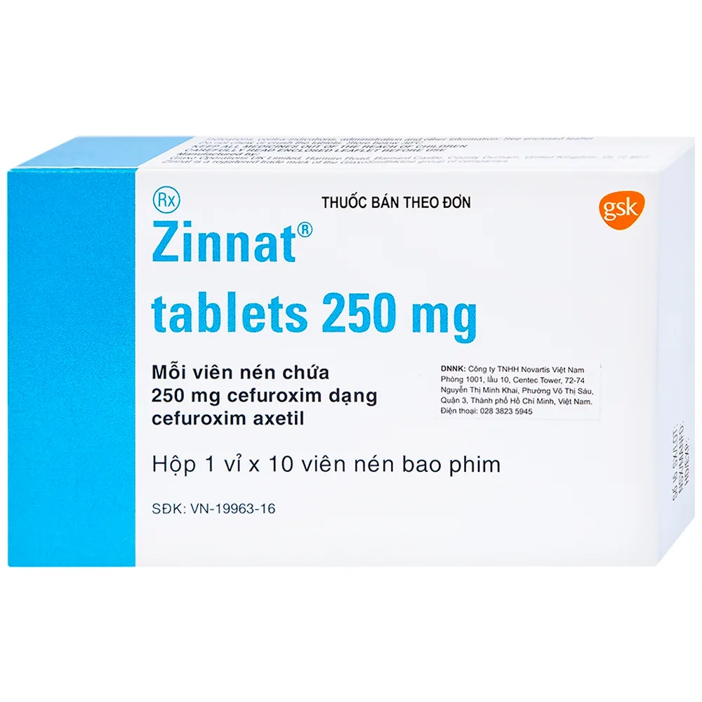 Hình ảnh Thuốc Zinnat 250mg GSK điều trị nhiễm khuẩn (1 vỉ x 10 viên)