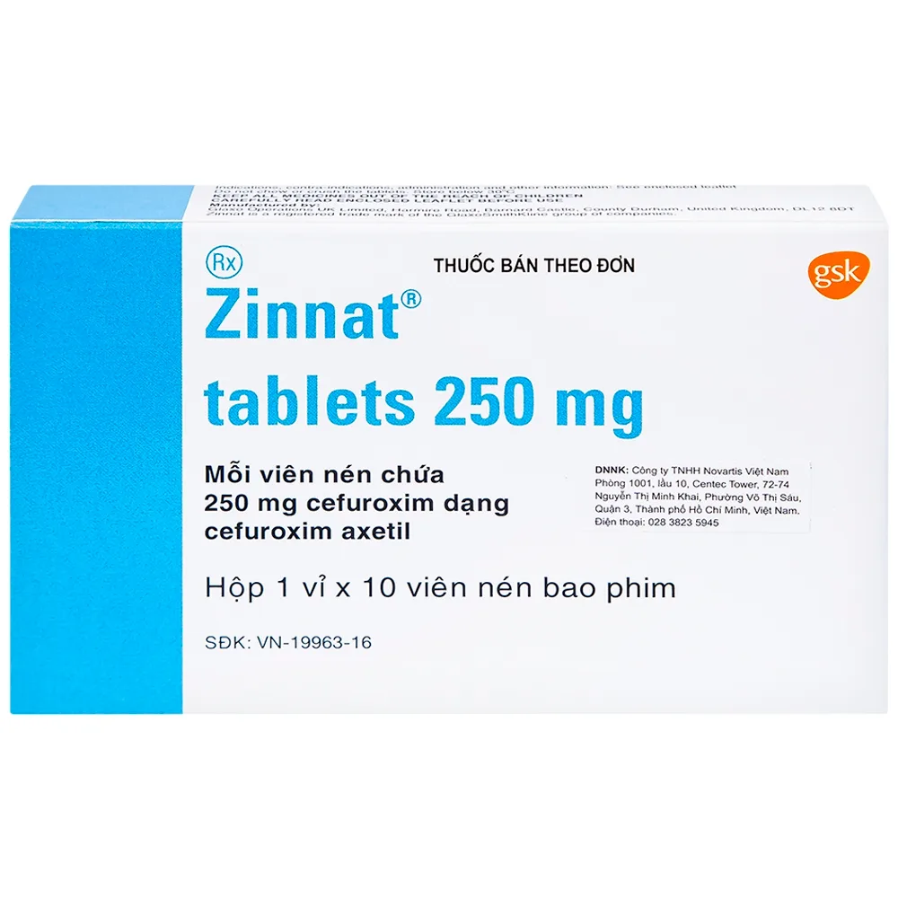 Hình ảnh Thuốc Zinnat 250mg GSK điều trị nhiễm khuẩn (1 vỉ x 10 viên)