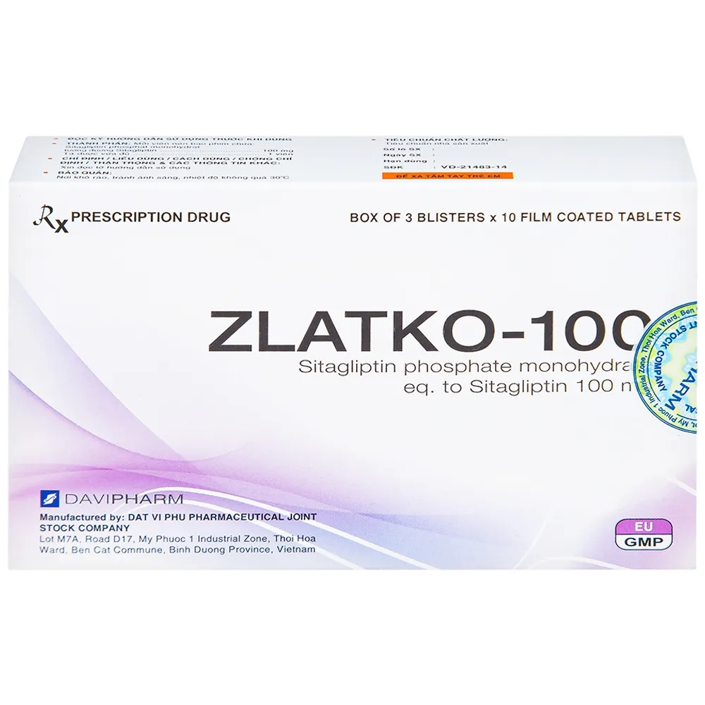 Hình ảnh Thuốc Zlatko-100 DaviPharm điều trị đái tháo đường típ 2 (3 vỉ x 10 viên)