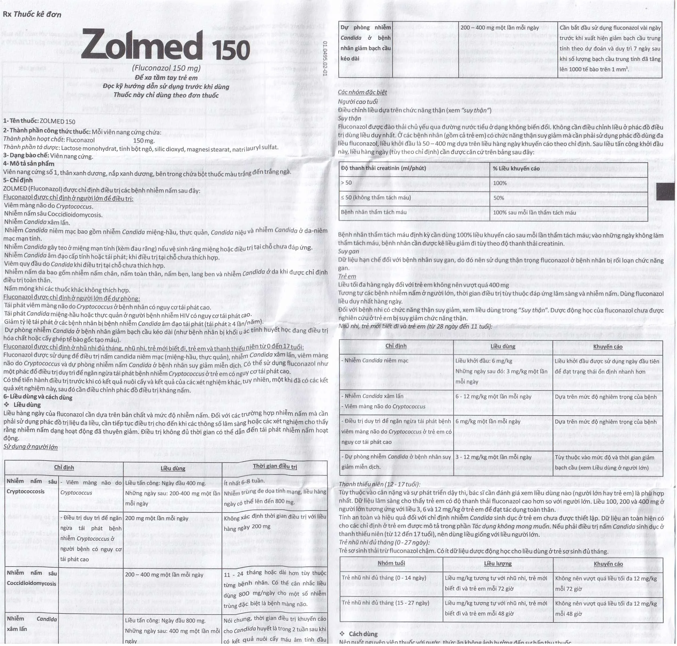 Hình ảnh Thuốc Zolmed 150 Abbott điều trị các bệnh nhiễm nấm, dự phòng nhiễm nấm (1 vỉ x 10 viên)