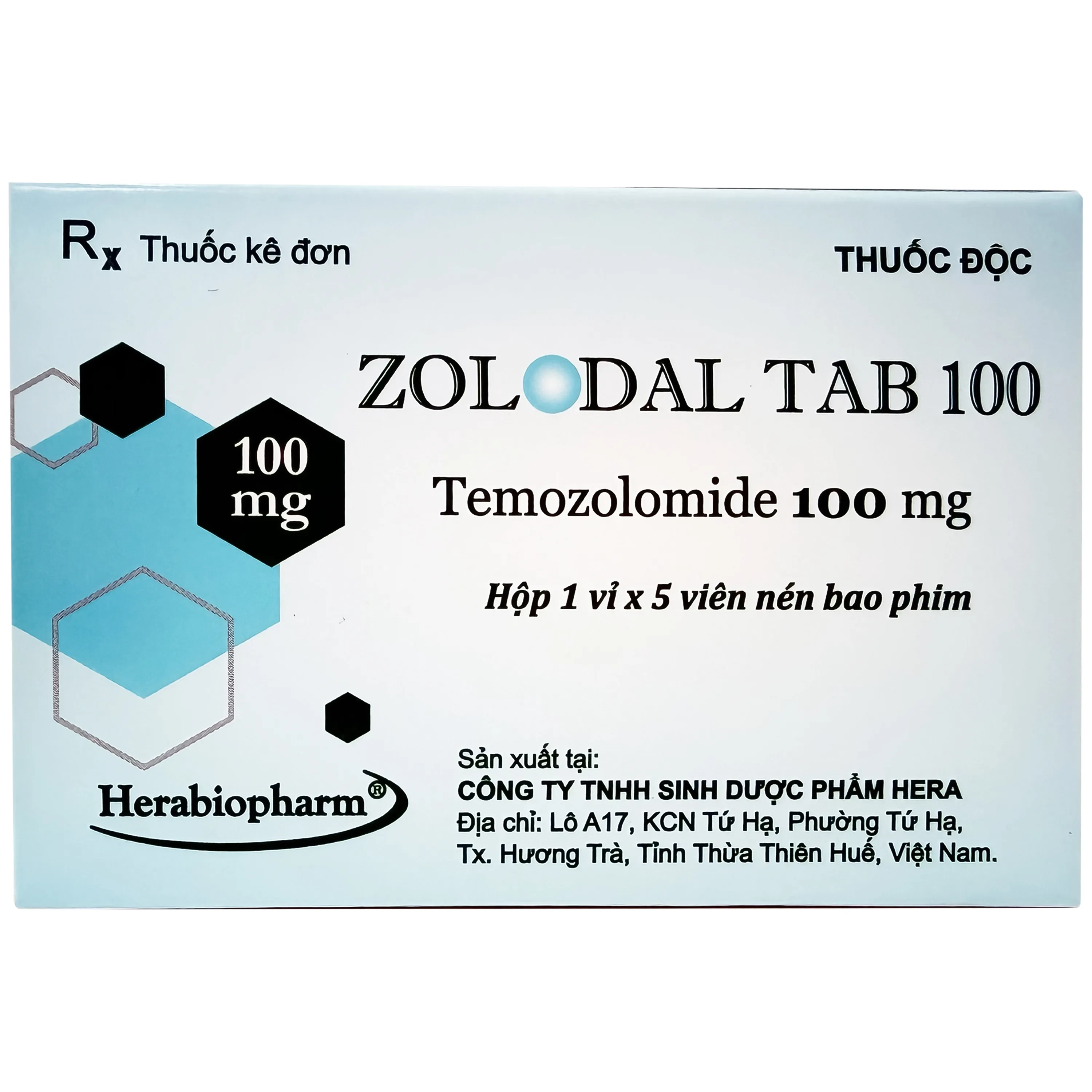 Hình ảnh Thuốc Zolodal tab 100mg Herabiopharm điều trị u nguyên bào thần kinh đệm đa dạng (1 vỉ x 5 viên)