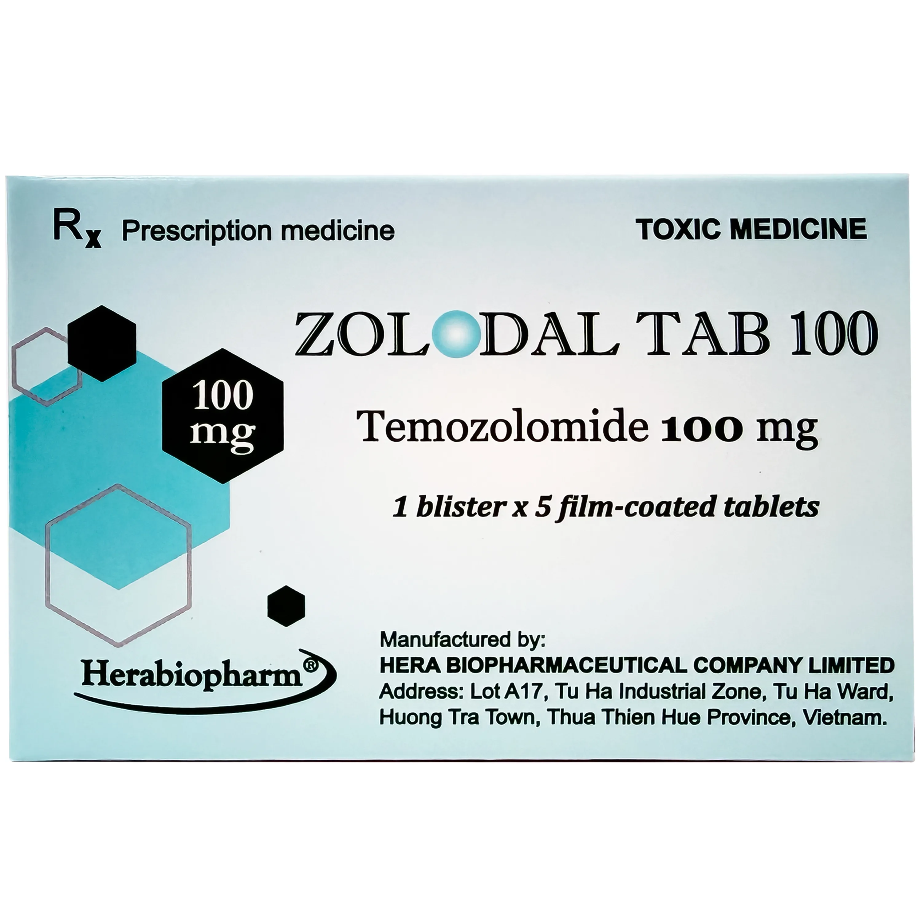 Hình ảnh Thuốc Zolodal tab 100mg Herabiopharm điều trị u nguyên bào thần kinh đệm đa dạng (1 vỉ x 5 viên)