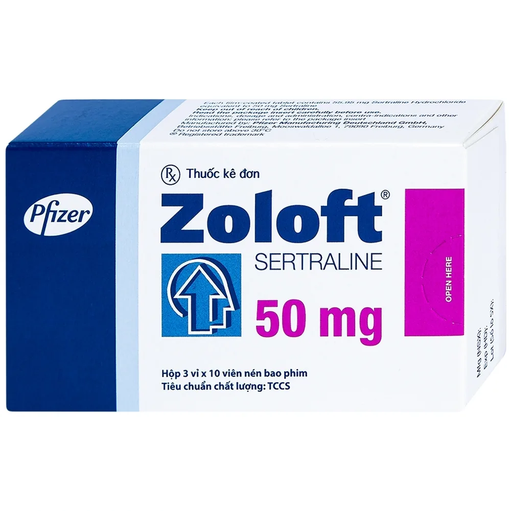 Hình ảnh Thuốc Zoloft Sertraline 50mg Pfizer điều trị triệu chứng bệnh trầm cảm (3 vỉ x 10 viên)