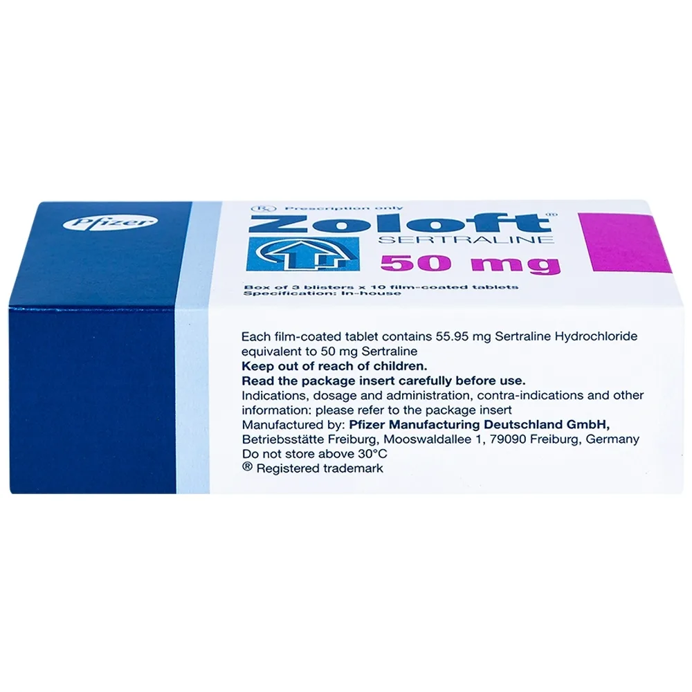 Hình ảnh Thuốc Zoloft Sertraline 50mg Pfizer điều trị triệu chứng bệnh trầm cảm (3 vỉ x 10 viên)