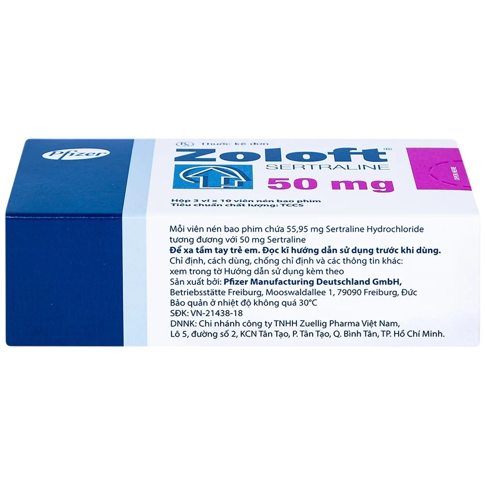 Hình ảnh Thuốc Zoloft Sertraline 50mg Pfizer điều trị triệu chứng bệnh trầm cảm (3 vỉ x 10 viên)