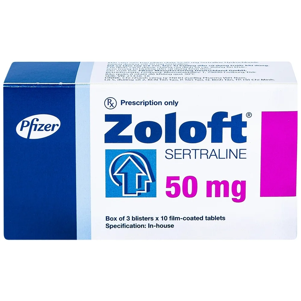 Hình ảnh Thuốc Zoloft Sertraline 50mg Pfizer điều trị triệu chứng bệnh trầm cảm (3 vỉ x 10 viên)