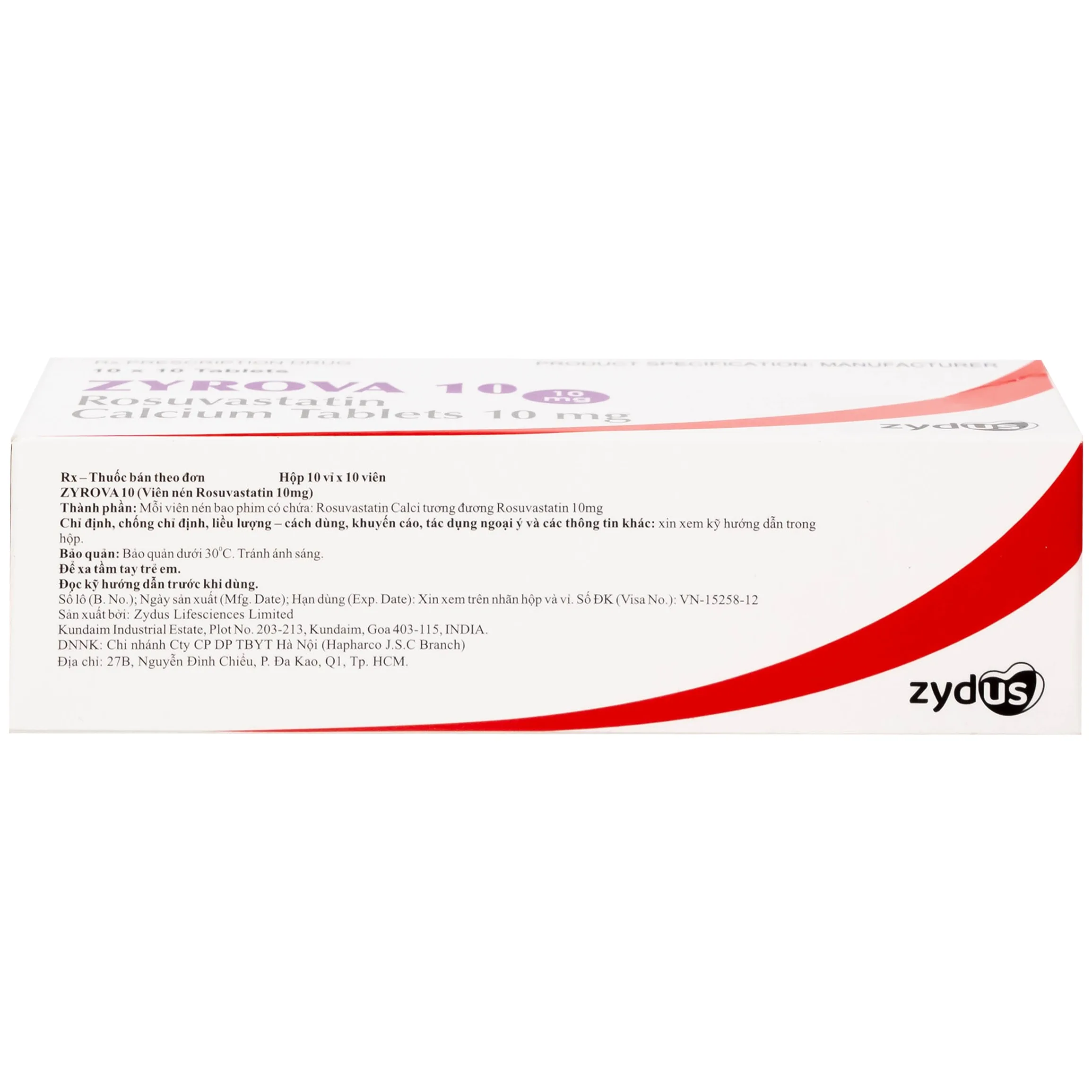 Hình ảnh Thuốc Zyrova 10 Zydus điều trị cholesterol cao trong máu (10 vỉ x 10 viên)