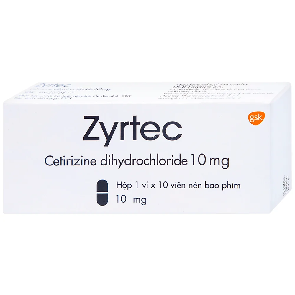 Hình ảnh Thuốc Zyrtec GSK giảm viêm mũi dị ứng, mày đay tự phát, mạn tính (1 vỉ x 10 viên)