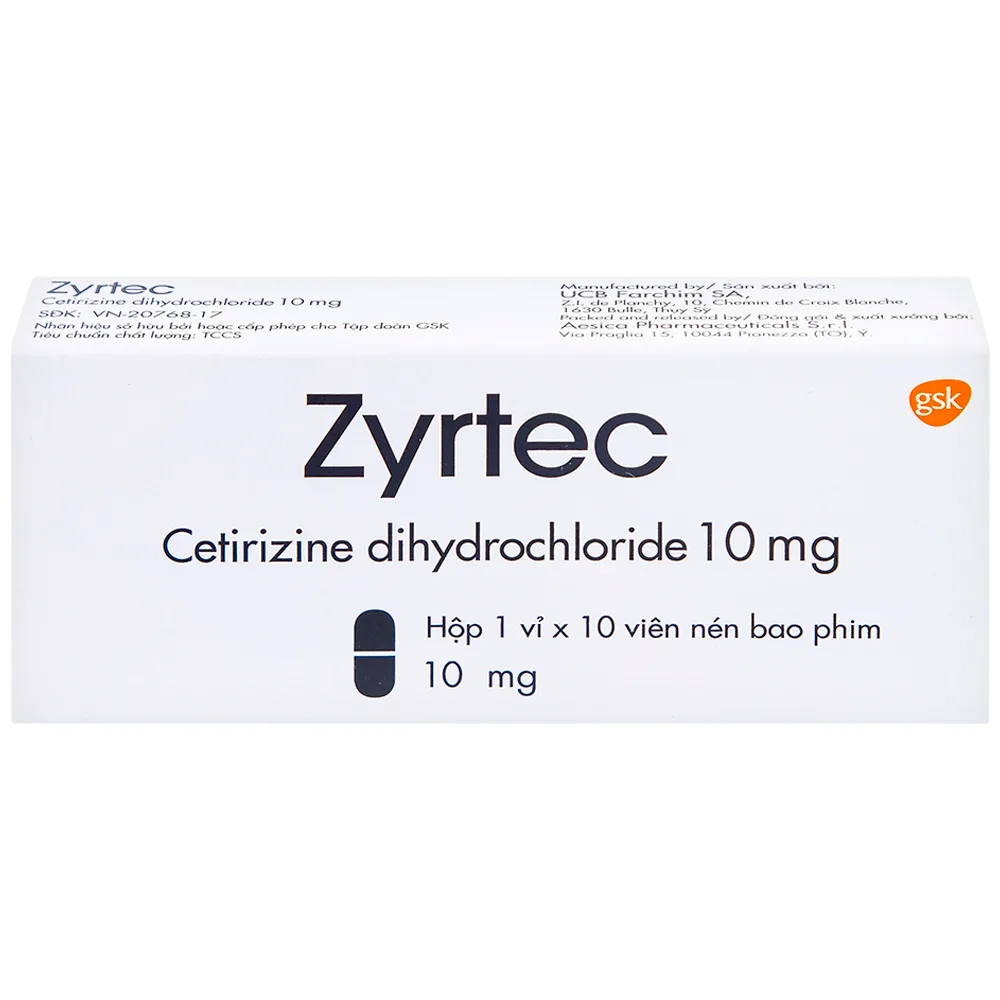 Hình ảnh Thuốc Zyrtec GSK giảm viêm mũi dị ứng, mày đay tự phát, mạn tính (1 vỉ x 10 viên)