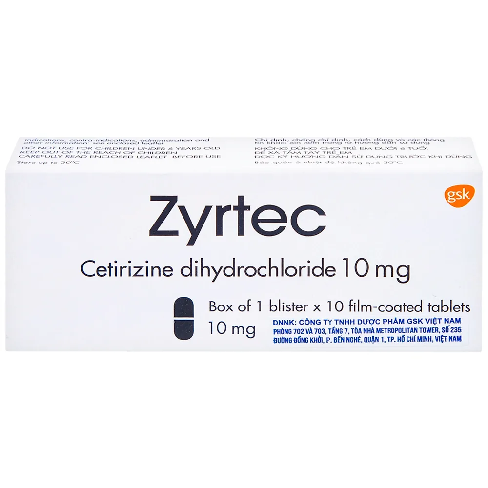 Hình ảnh Thuốc Zyrtec GSK giảm viêm mũi dị ứng, mày đay tự phát, mạn tính (1 vỉ x 10 viên)