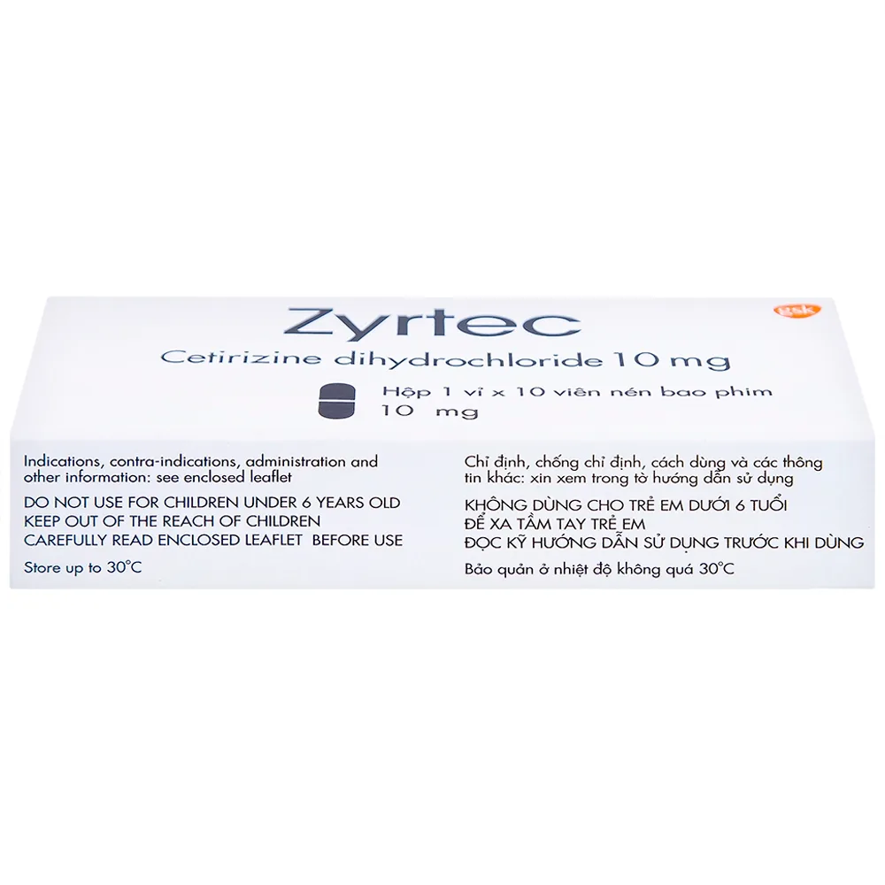Hình ảnh Thuốc Zyrtec GSK giảm viêm mũi dị ứng, mày đay tự phát, mạn tính (1 vỉ x 10 viên)