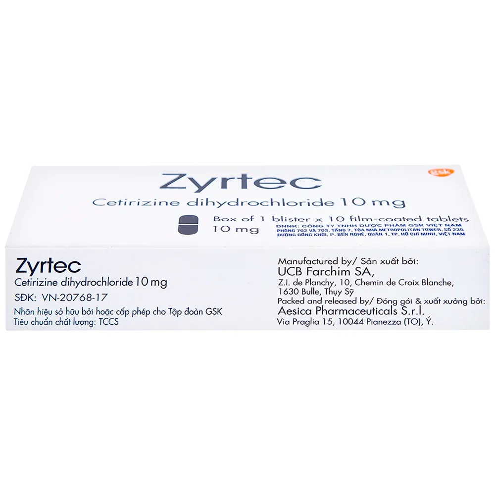 Hình ảnh Thuốc Zyrtec GSK giảm viêm mũi dị ứng, mày đay tự phát, mạn tính (1 vỉ x 10 viên)