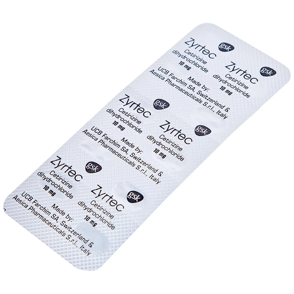 Hình ảnh Thuốc Zyrtec GSK giảm viêm mũi dị ứng, mày đay tự phát, mạn tính (1 vỉ x 10 viên)