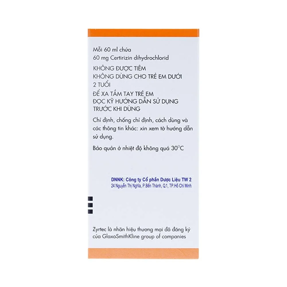 Hình ảnh Dung dịch uống Zyrtec GSK giảm viêm mũi dị ứng, mày đay tự phát, mạn tính (60ml)