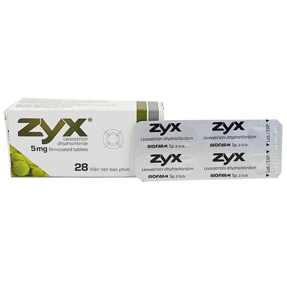 Hình ảnh Thuốc Zyx 5mg Biofarm điều trị viêm mũi dị ứng, hắt hơi, chảy nước mũi, viêm kết mạc dị ứng (4 vỉ x 7 viên)