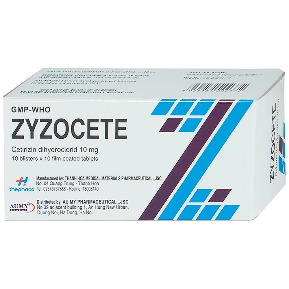 Hình ảnh Thuốc Zyzocete Thephaco giảm triệu chứng viêm mũi dị ứng, mày đay (10 vỉ x 10 viên)
