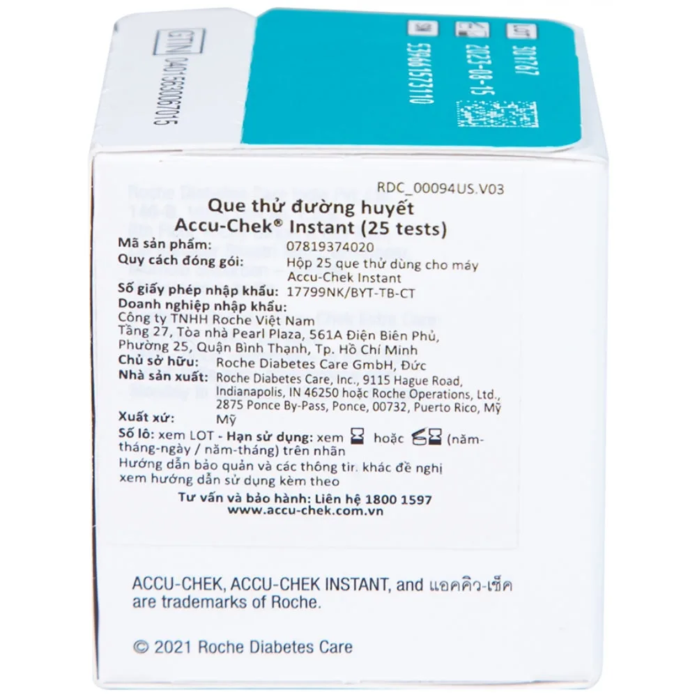 Hình ảnh Que thử đường huyết AccuChek Instant sử dụng cho các máy đo Roul-Chek Instant và Accu-Chek Instant S (25 cái)