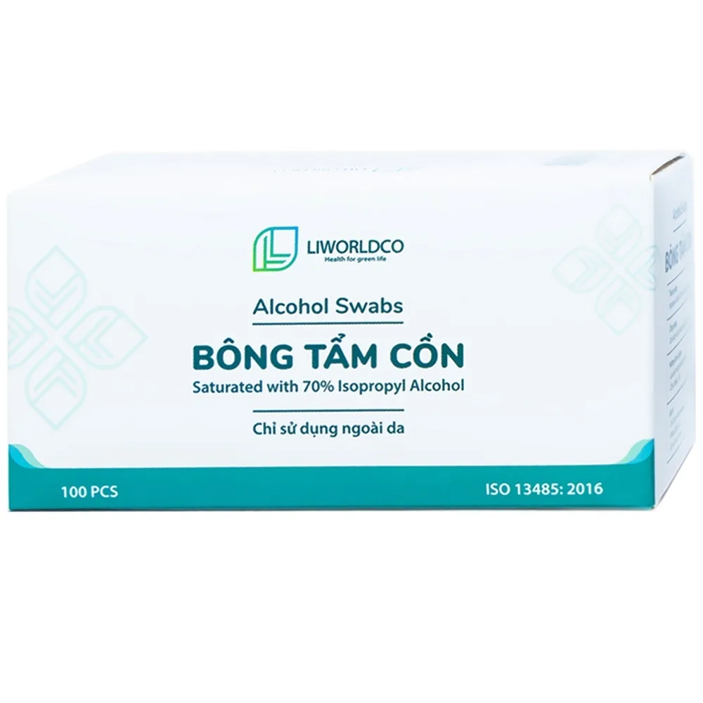 Hình ảnh Bông tẩm cồn Alcohol Swabs Liworldco làm sạch và khử trùng da trước khi tiêm (100 miếng)