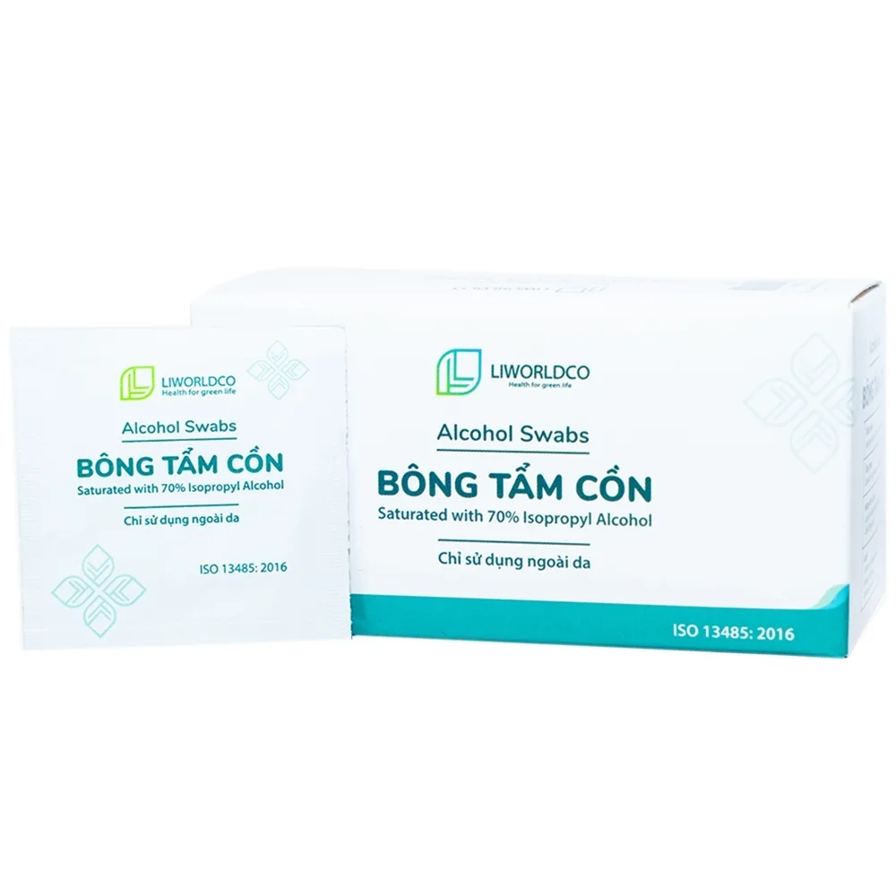 Hình ảnh Bông tẩm cồn Alcohol Swabs Liworldco làm sạch và khử trùng da trước khi tiêm (100 miếng)