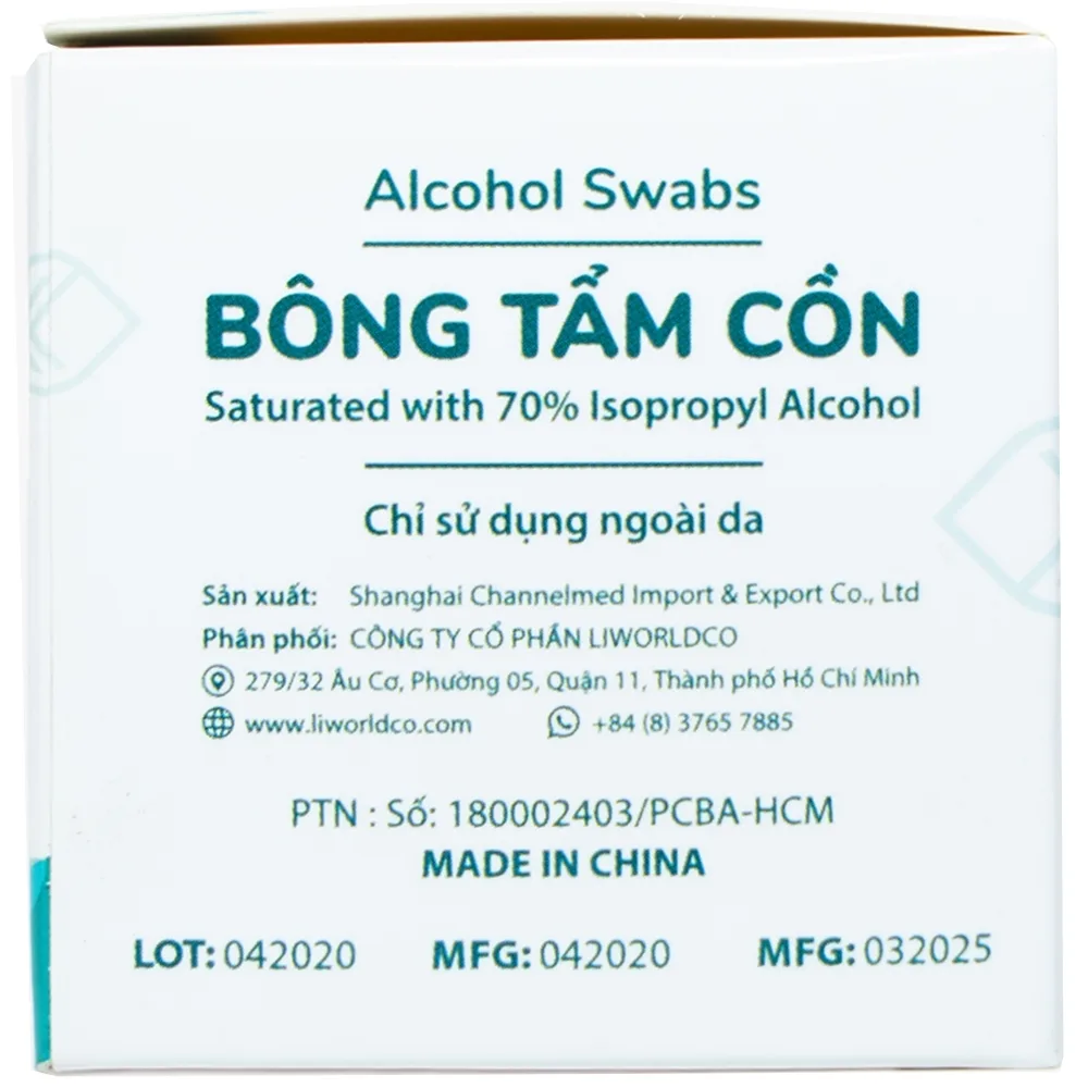 Hình ảnh Bông tẩm cồn Alcohol Swabs Liworldco làm sạch và khử trùng da trước khi tiêm (100 miếng)