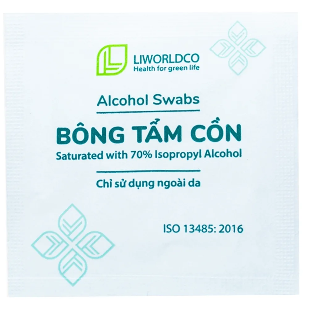 Hình ảnh Bông tẩm cồn Alcohol Swabs Liworldco làm sạch và khử trùng da trước khi tiêm (100 miếng)