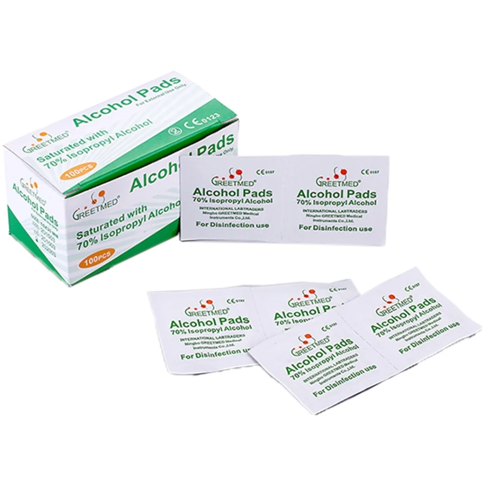 Hình ảnh Gạc tẩm cồn Alcohol Pads Greetmed làm sạch da và chống lại vi khuẩn (100 miếng)